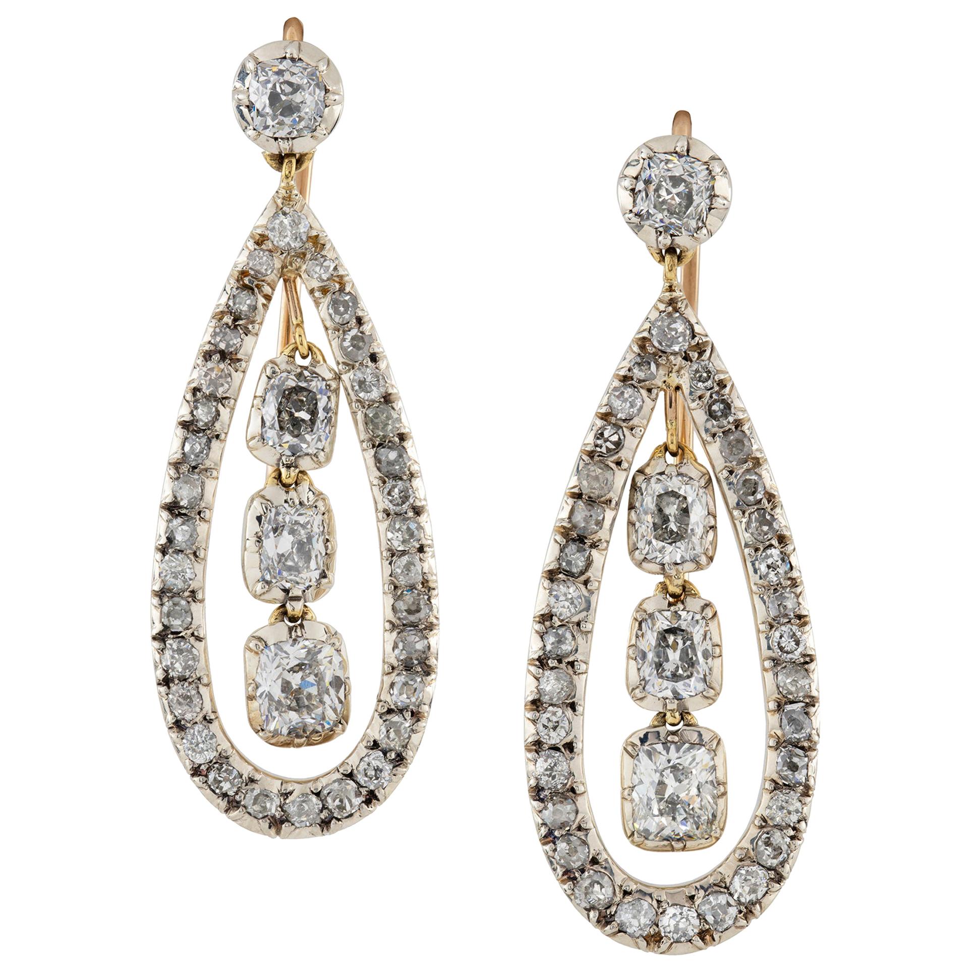 Pair of Diamond Drop Earrings For Sale