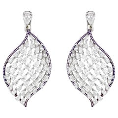 Pair of Diamond Earrings Set in Titanium and 18K White Gold