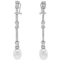 Vintage Pair of Diamond Earrings with Pearl Drop