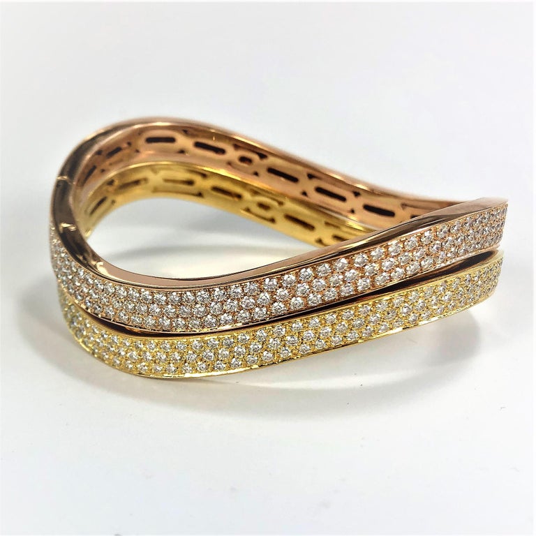 Pair of Diamond Encrusted Curvy Stacking Bangles in Yellow and Pink ...