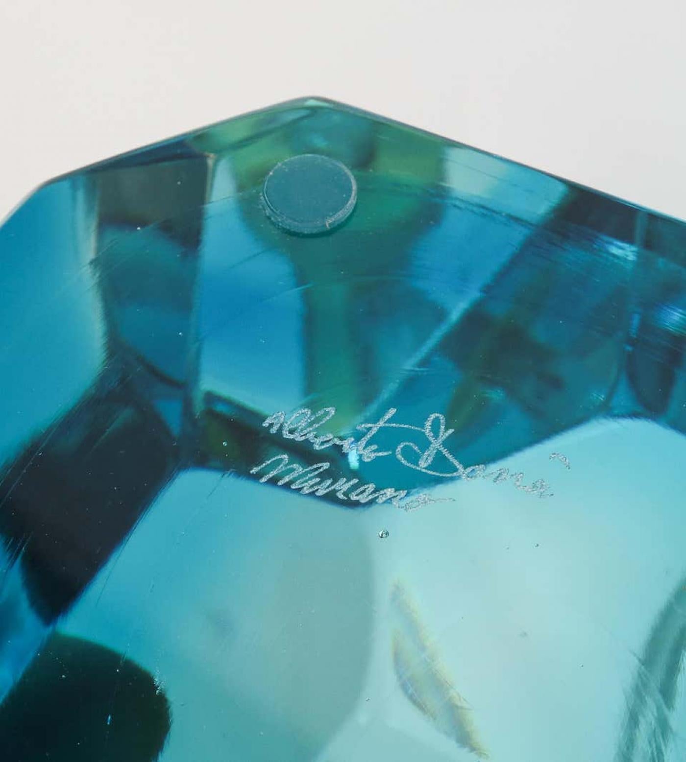 Italian Pair of Diamond Faceted Aquamarine Blue Topaz Murano Glass Lamps, Italy For Sale