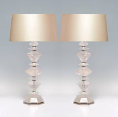 Pair of Diamond Form Rock Crystal Quartz Lamps by Phoenix