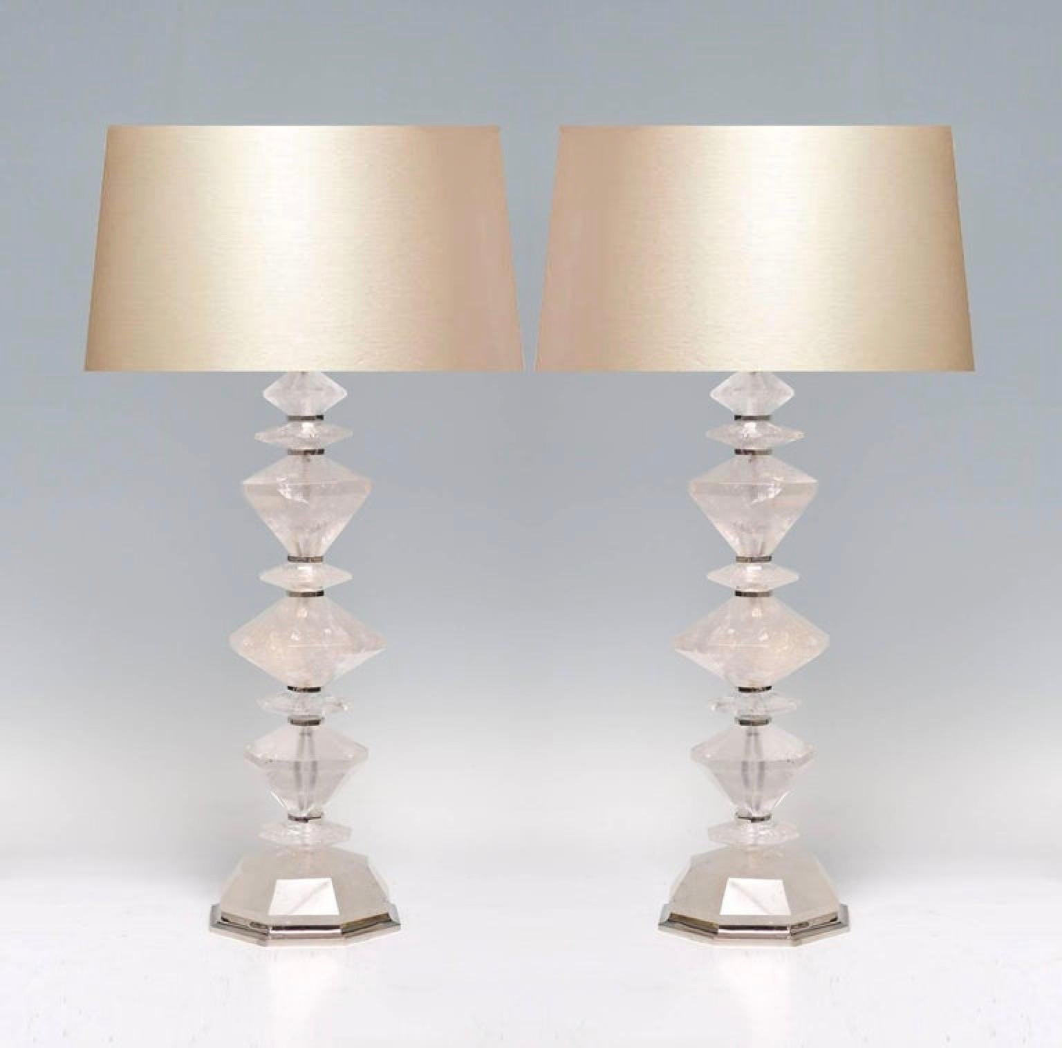 Contemporary Pair of Diamond Form Rock Crystal Quartz Lamps by Phoenix For Sale