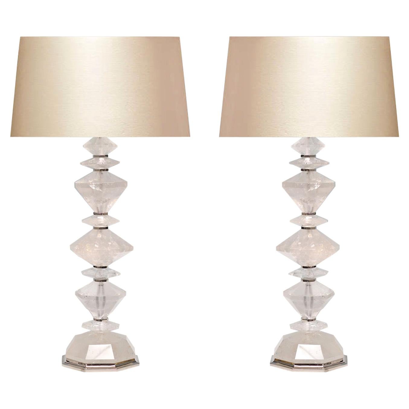 Pair of Diamond Form Rock Crystal Quartz Lamps by Phoenix