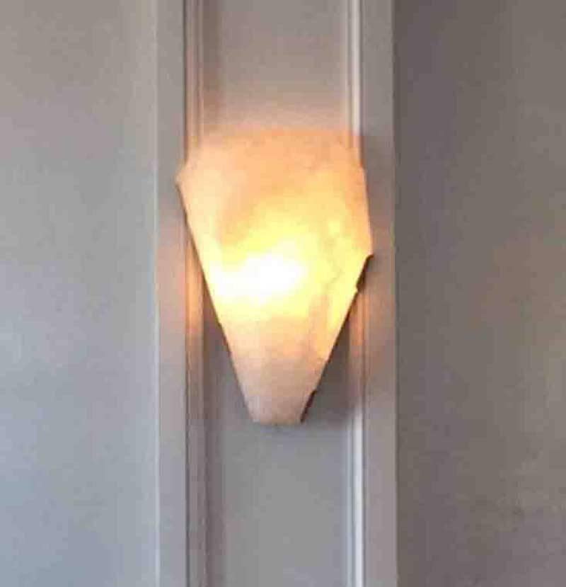 Contemporary Pair of Diamond Form Rock Crystal Wall Sconces