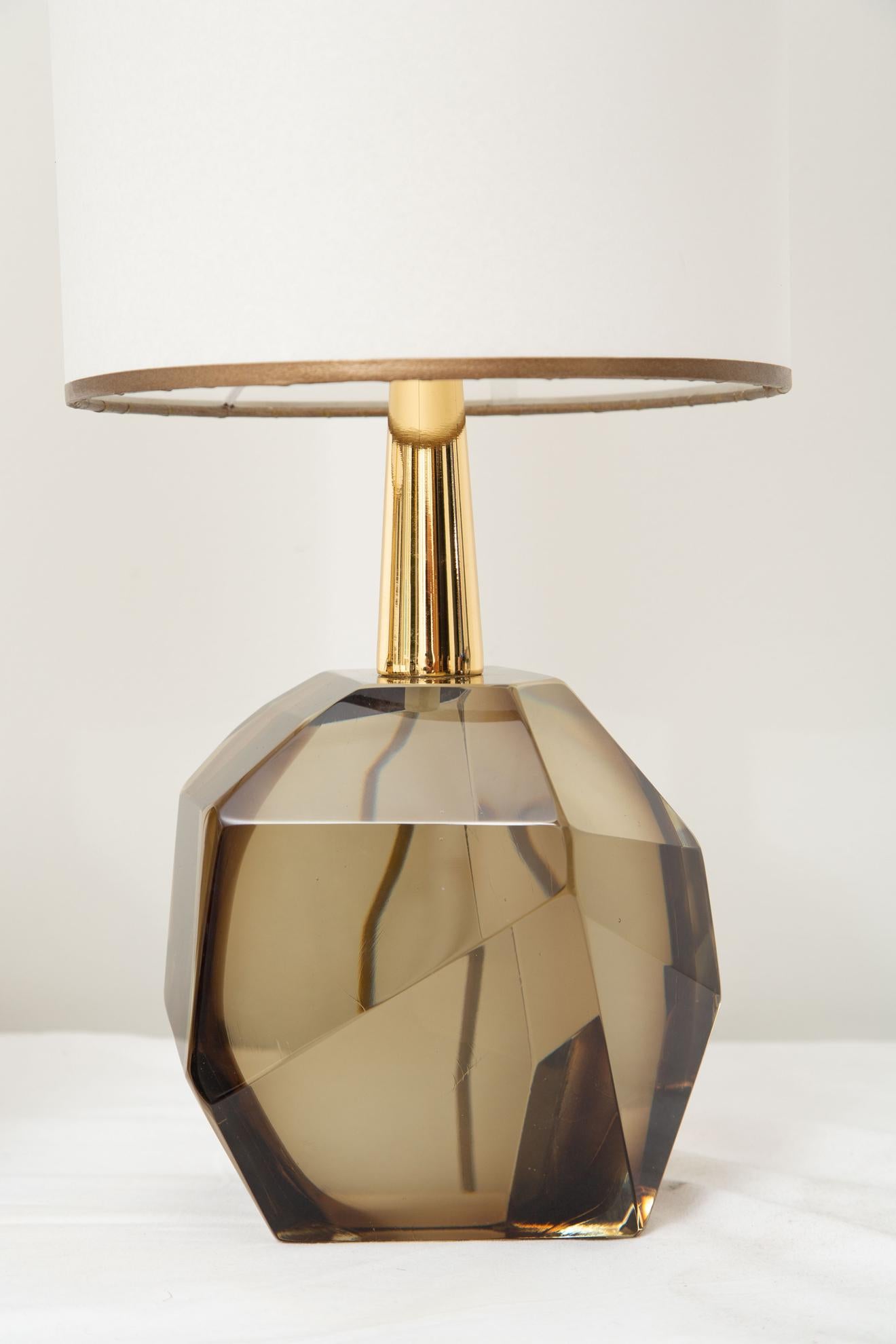 Mid-Century Modern Pair of Faceted Murano Bronzed Glass Table Lamps, in Stock