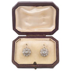 Antique Diamond Gold Cluster Earrings