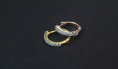 Pair of Diamond Hoop 14k Solid Gold 10mm Huggie Earrings