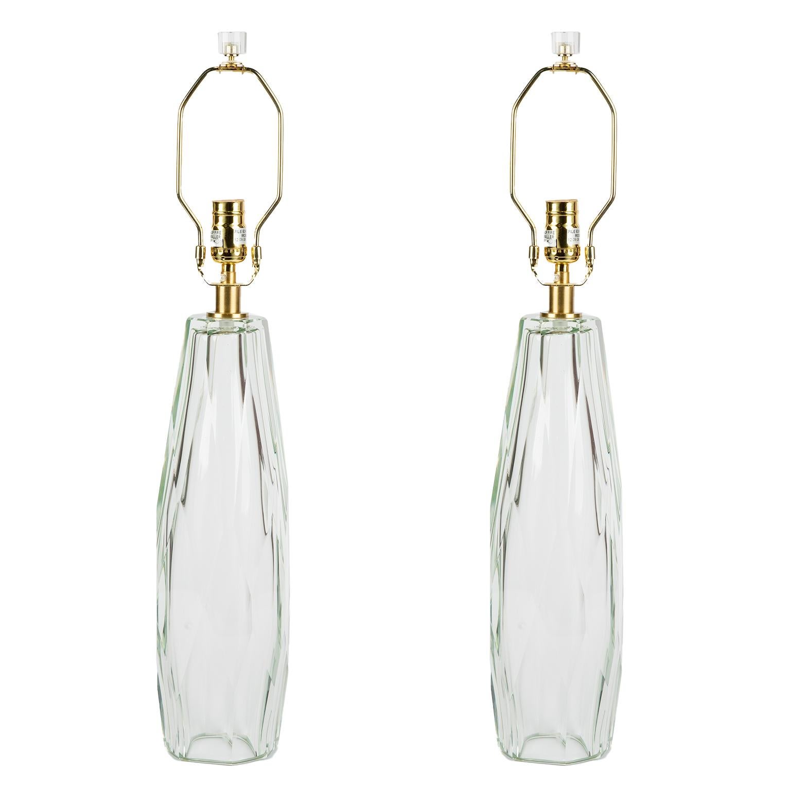 Paire de lampes de bureau en verre de Murano avec diamants par Baker Furniture, Thomas Pheasant. en vente 1