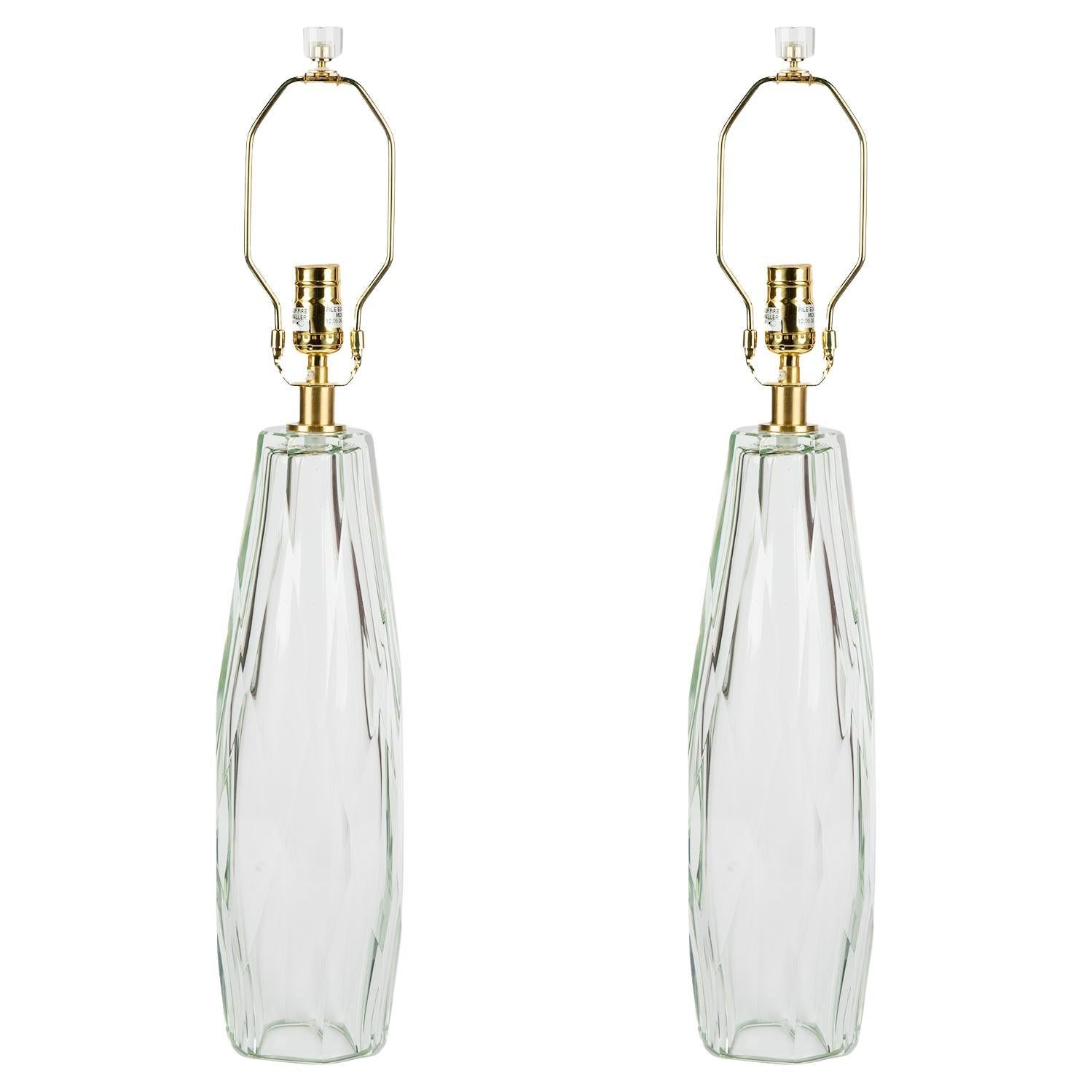 Coppia di lampade da tavolo in vetro di Murano con diamante di Baker Furniture, Thomas Pheasant.
