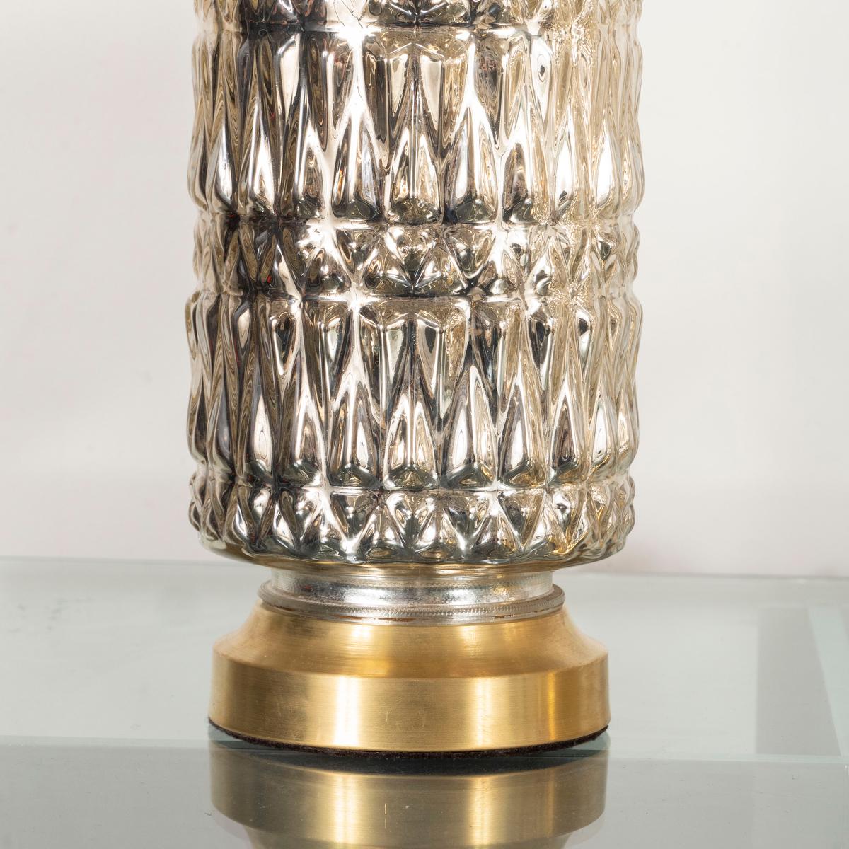 Mid-Century Modern Pair of Diamond Patterned Mercury Glass Lamps
