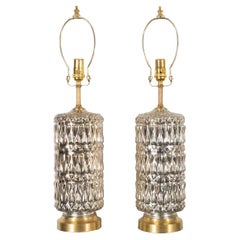 Pair of Diamond Patterned Mercury Glass Lamps