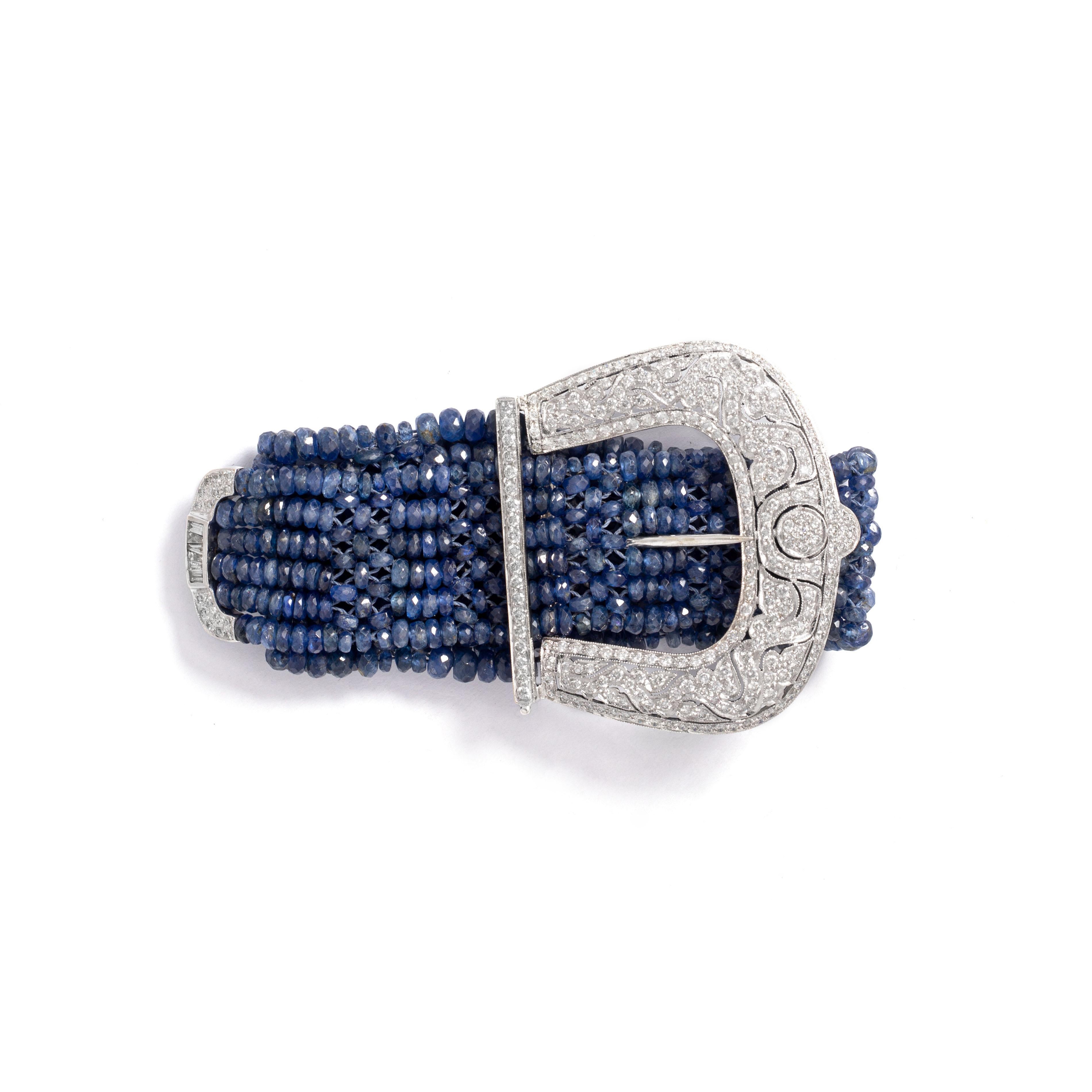 Belle Époque Pair of Diamond Ruby and Sapphire Bracelets For Sale