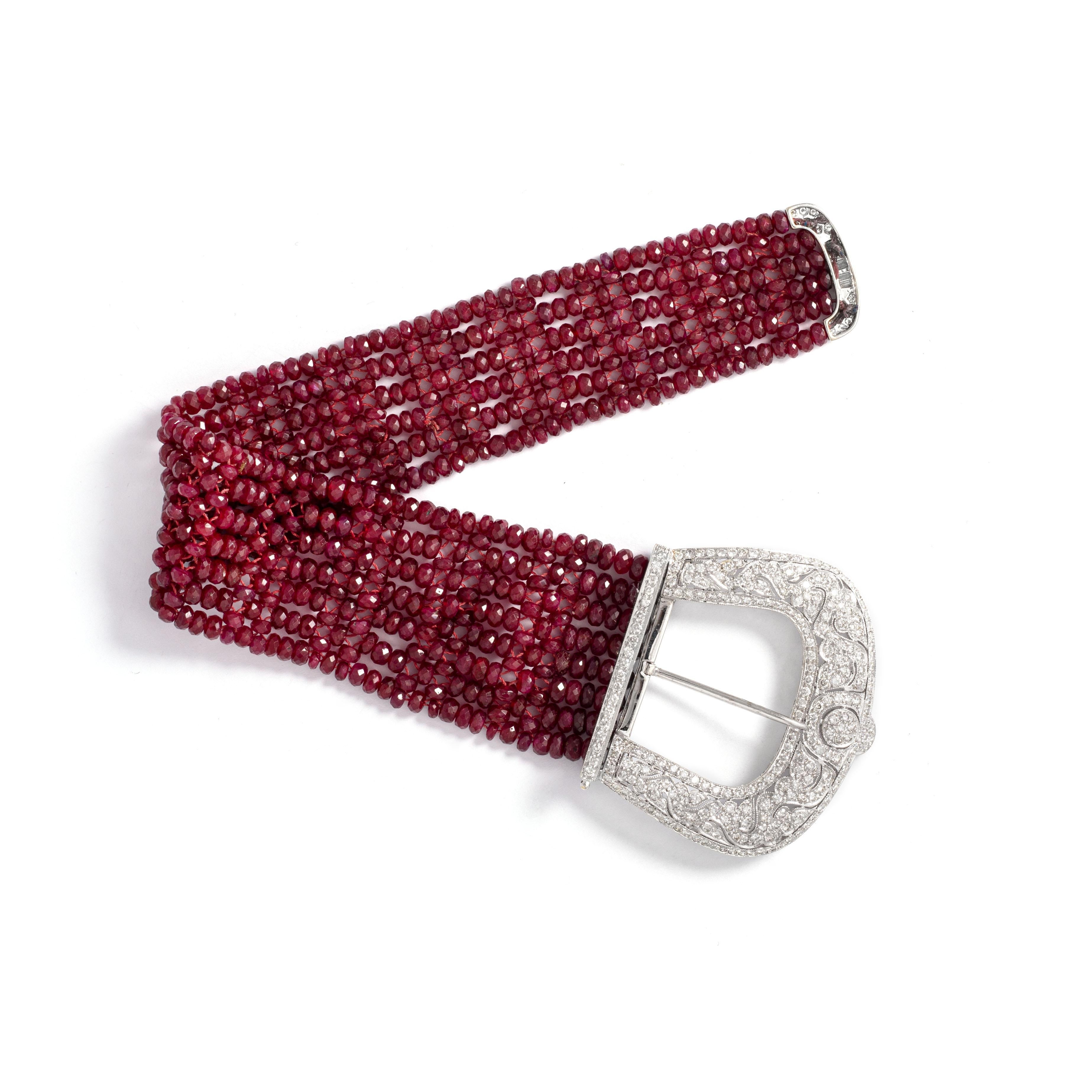 Pair of Diamond Ruby and Sapphire Bracelets For Sale 1