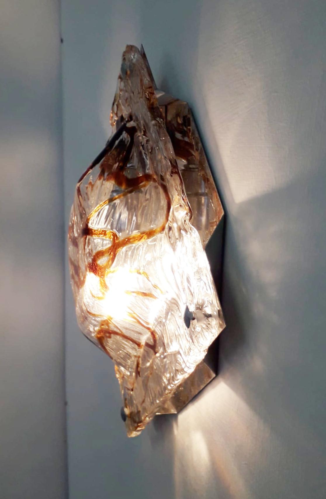 Murano Glass Pair of Diamond Sconces by Mazzega For Sale