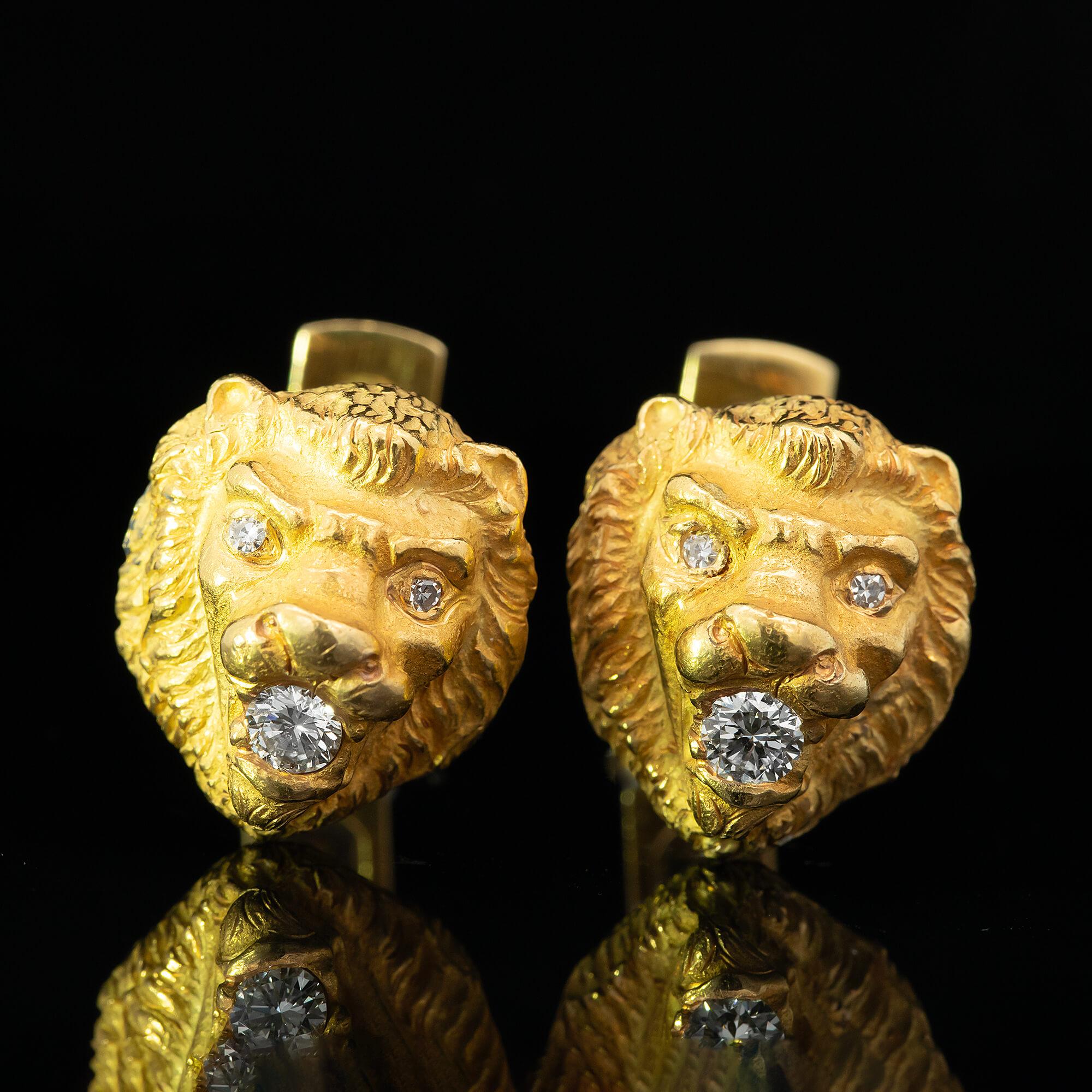 Pair of Diamond Set Lion Cufflinks Circa 1980s For Sale 1