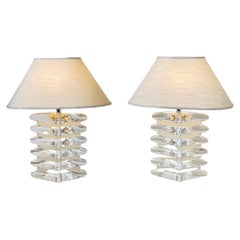 Pair of Diamond Shape Lucite and Chrome Table Lamps