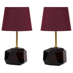 Pair of Diamond Shape Murano Glass Table Lamps