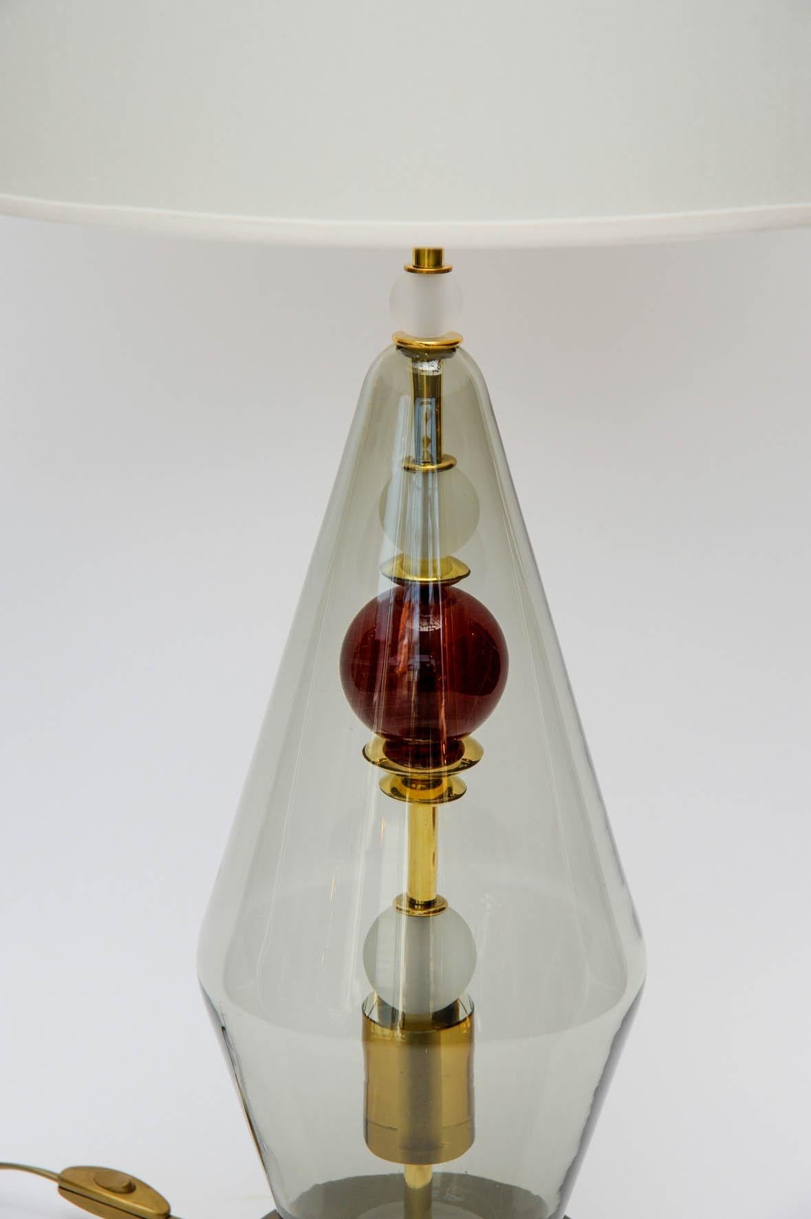 Mid-Century Modern Pair of Diamond Shaped Murano Glass Table Lamps