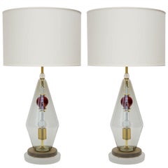 Pair of Diamond Shaped Murano Glass Table Lamps