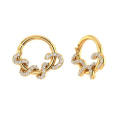 Pair of Diamond Snake Hoops, 14k Solid Gold Diamond Snake Earrings, Small Hoops