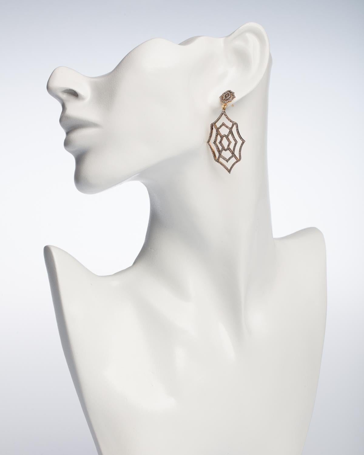 Pair of Diamond Spider Web Drop Earrings In Excellent Condition In Nantucket, MA