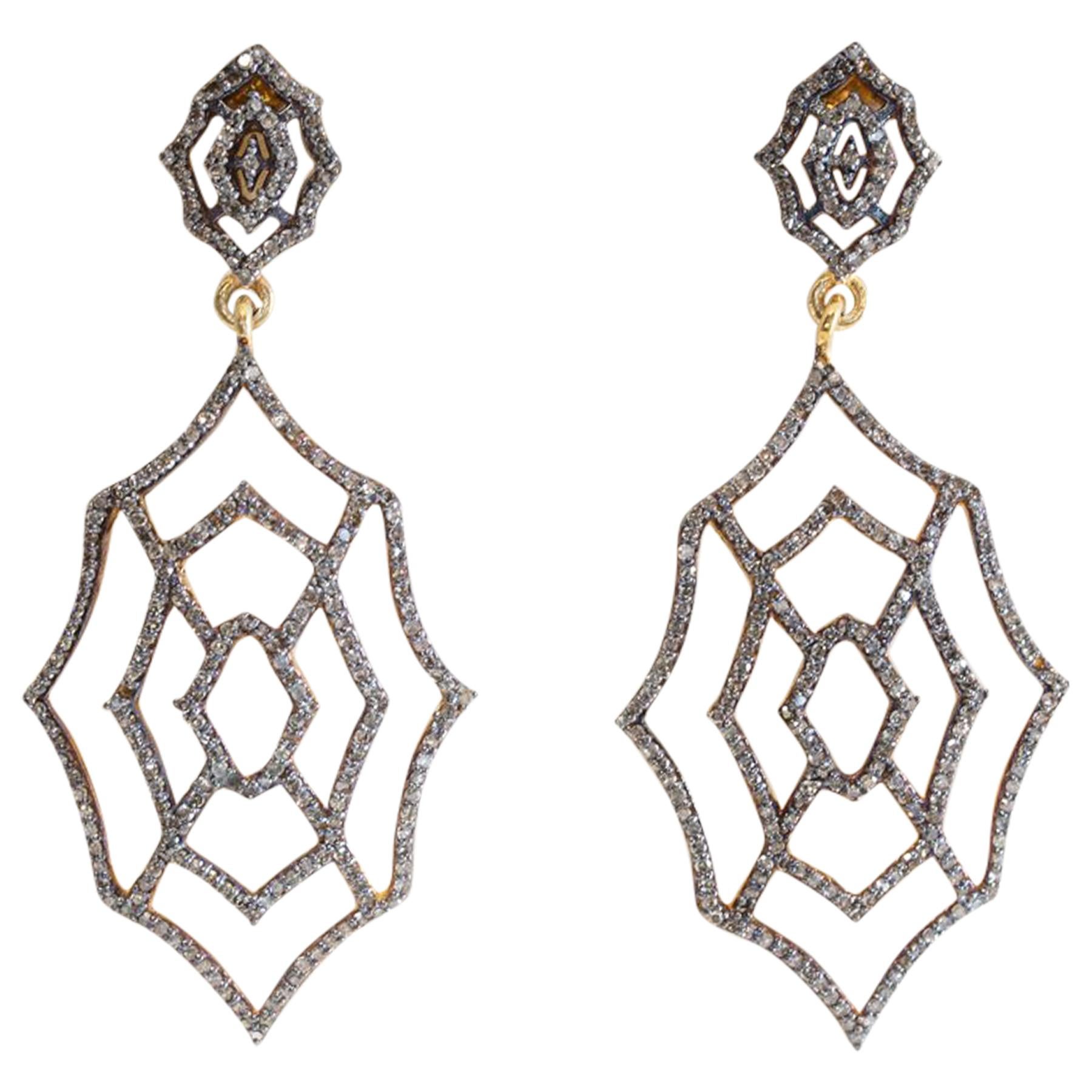 Pair of Diamond Spider Web Drop Earrings
