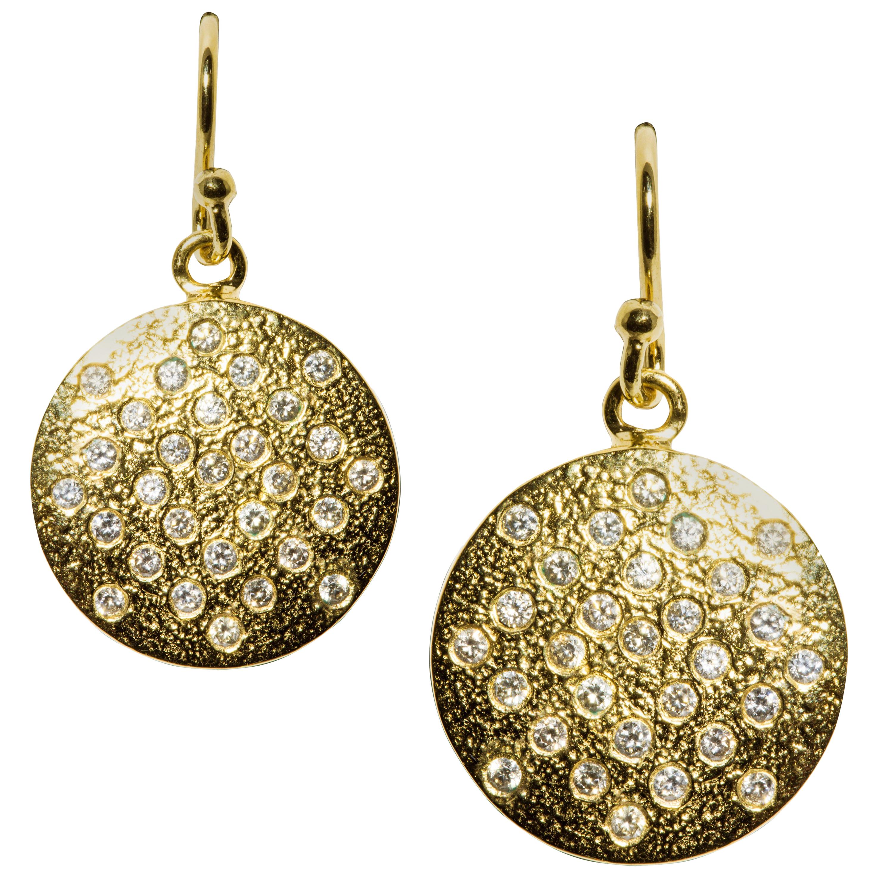 DIAMOND LOVE Pair of Rare Natural Diamond Yellow Gold Dangle Earrings  