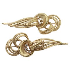 Pair of Diamond, Yellow Gold Double Brooches