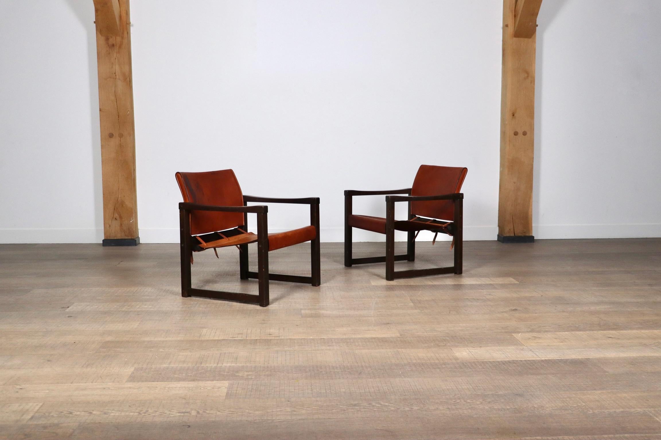 Mid-20th Century Pair Of Diana Safari Chairs By Karin Mobring In Cognac Leather For Ikea, 1970s