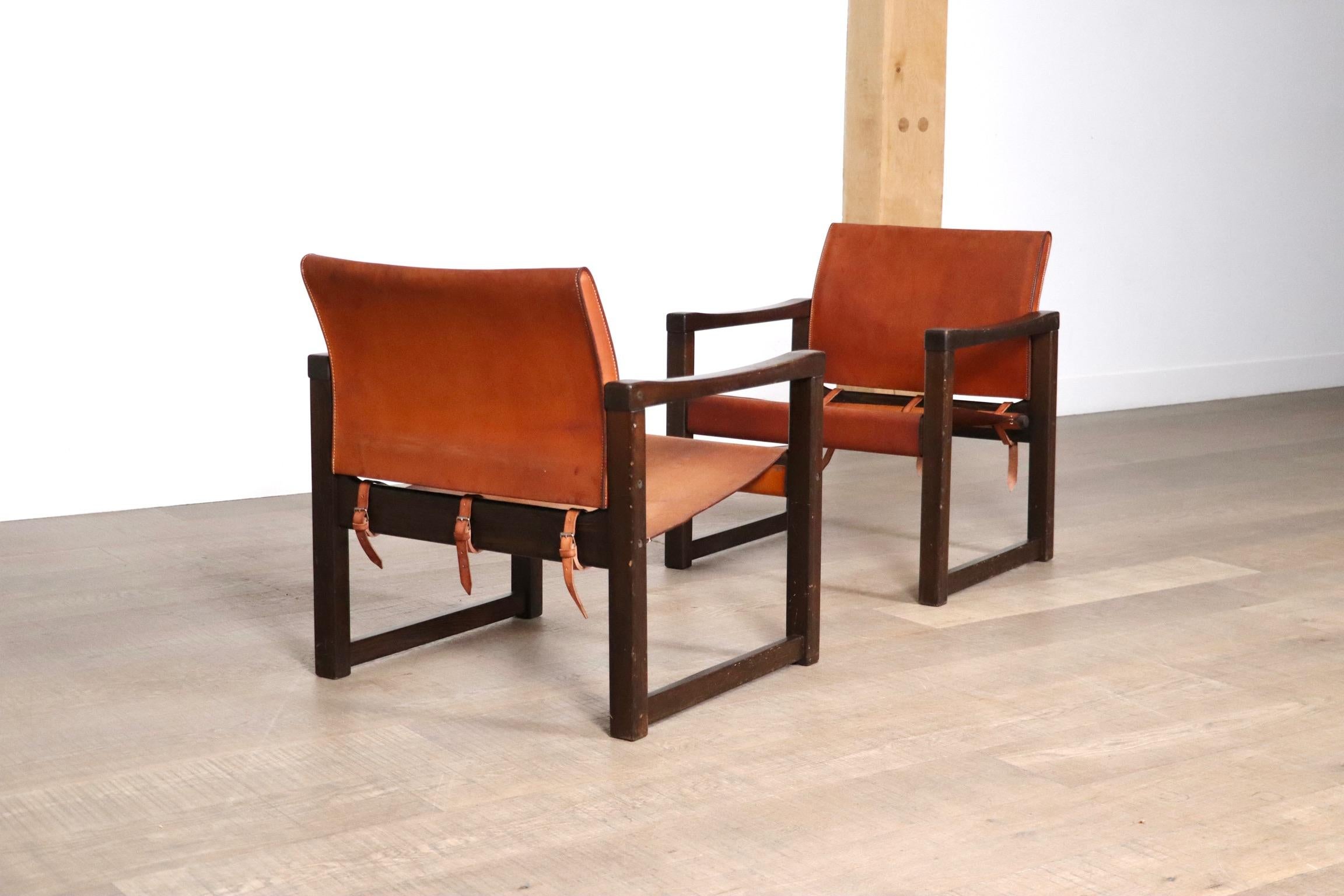 Pair Of Diana Safari Chairs By Karin Mobring In Cognac Leather For Ikea, 1970s 4