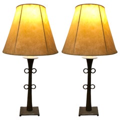 Pair of Diego Giacometti Style Table Lamps with Custom Shades