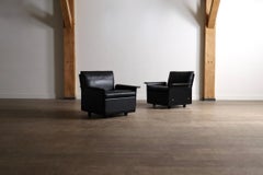 Pair Of Dieter Rams Model 620 Armchairs In Black Leather For Vitsoe, 1980s