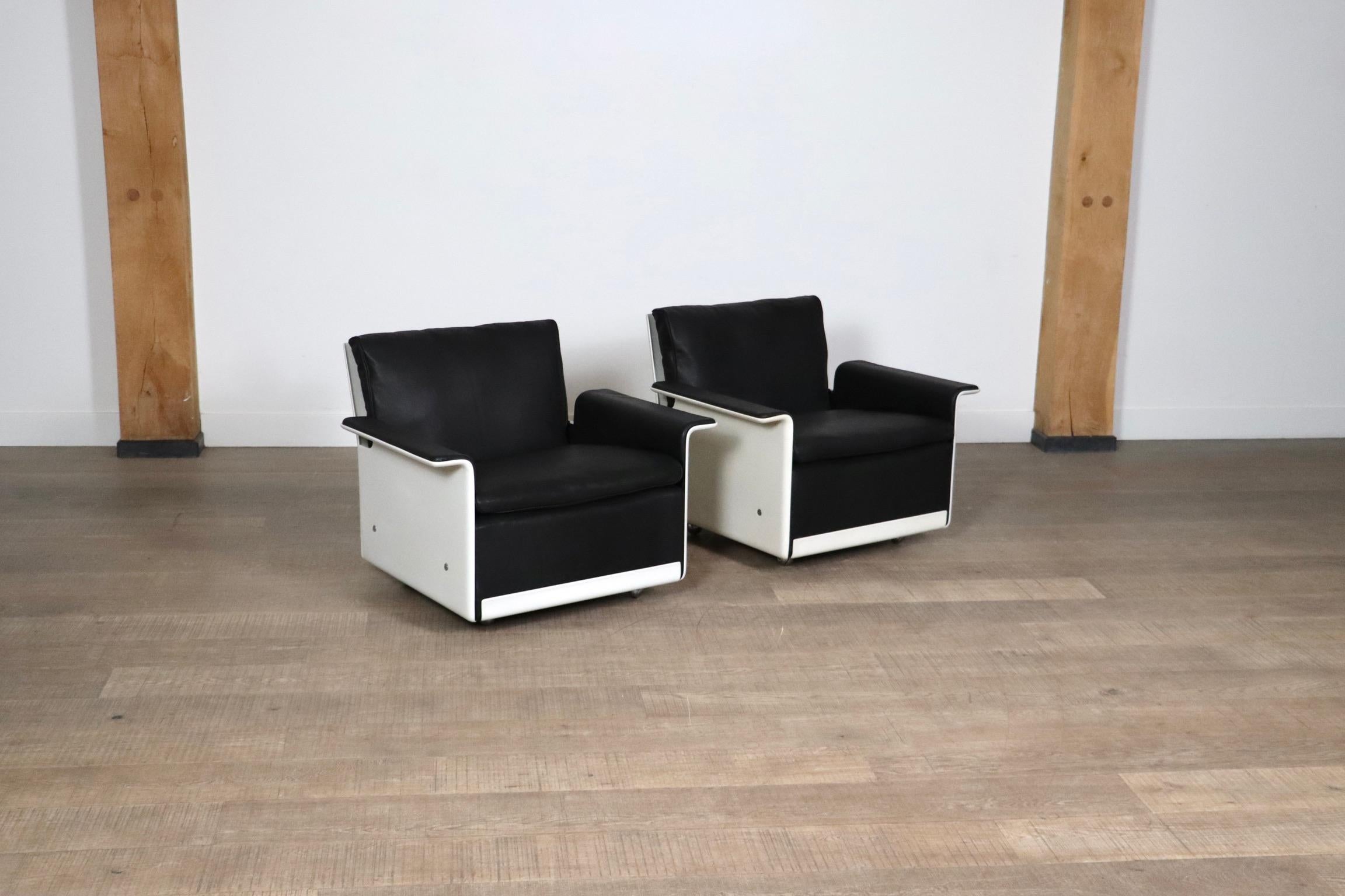 Paar Dieter Rams Modell 620 Sessel aus schwarzem Leder für Vitsoe, 1980er Jahre 2