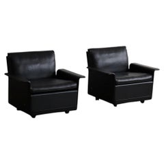 Pair Of Dieter Rams Model 620 Armchairs In Black Leather For Vitsoe, 1980s