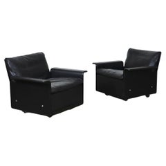 Pair Of Dieter Rams Model 620 Lounge Chairs In Black Leather For Vitsoe, 1980s