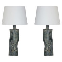 Pair of 'Difforme' Tiger Glaze Table Lamps with Parchment Shade by Design Frères