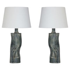 Pair of 'Difforme' Tiger Glaze Table Lamps with Parchment Shade by Design Frères