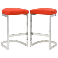 Pair of Dillingham "Horseshoe" Cantilevered Burnt Orange Counter Stools