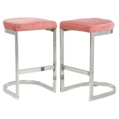 Pair of Dillingham "Horseshoe" Cantilevered Rose Velour Counter Stools