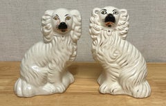 Pair of Diminutive Antique Staffordshire Black & White Seated Spaniels, C. 1860s
