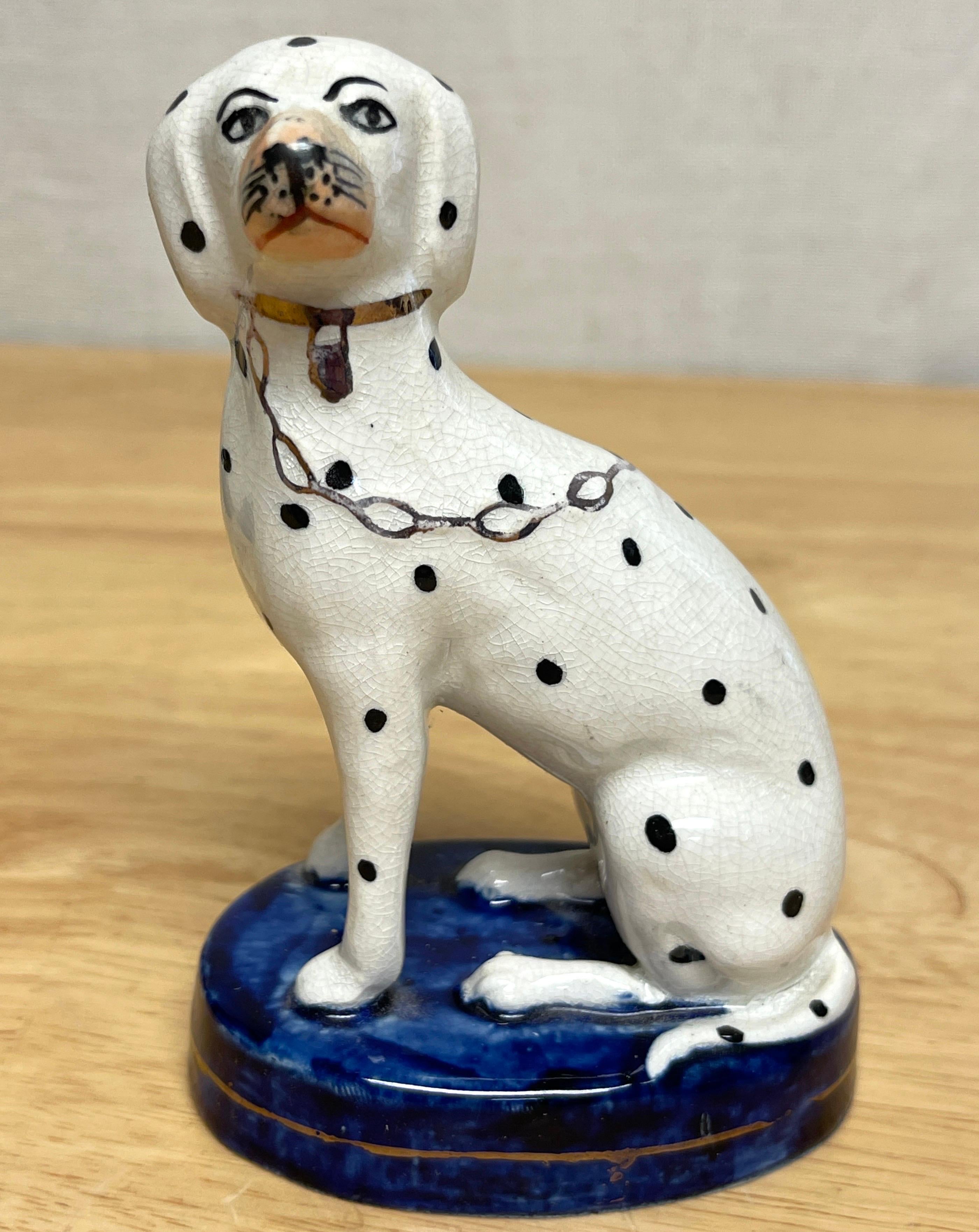 Pair of Diminutive Antique Staffordshire Seated Dalmatians with Chains In Good Condition In West Palm Beach, FL