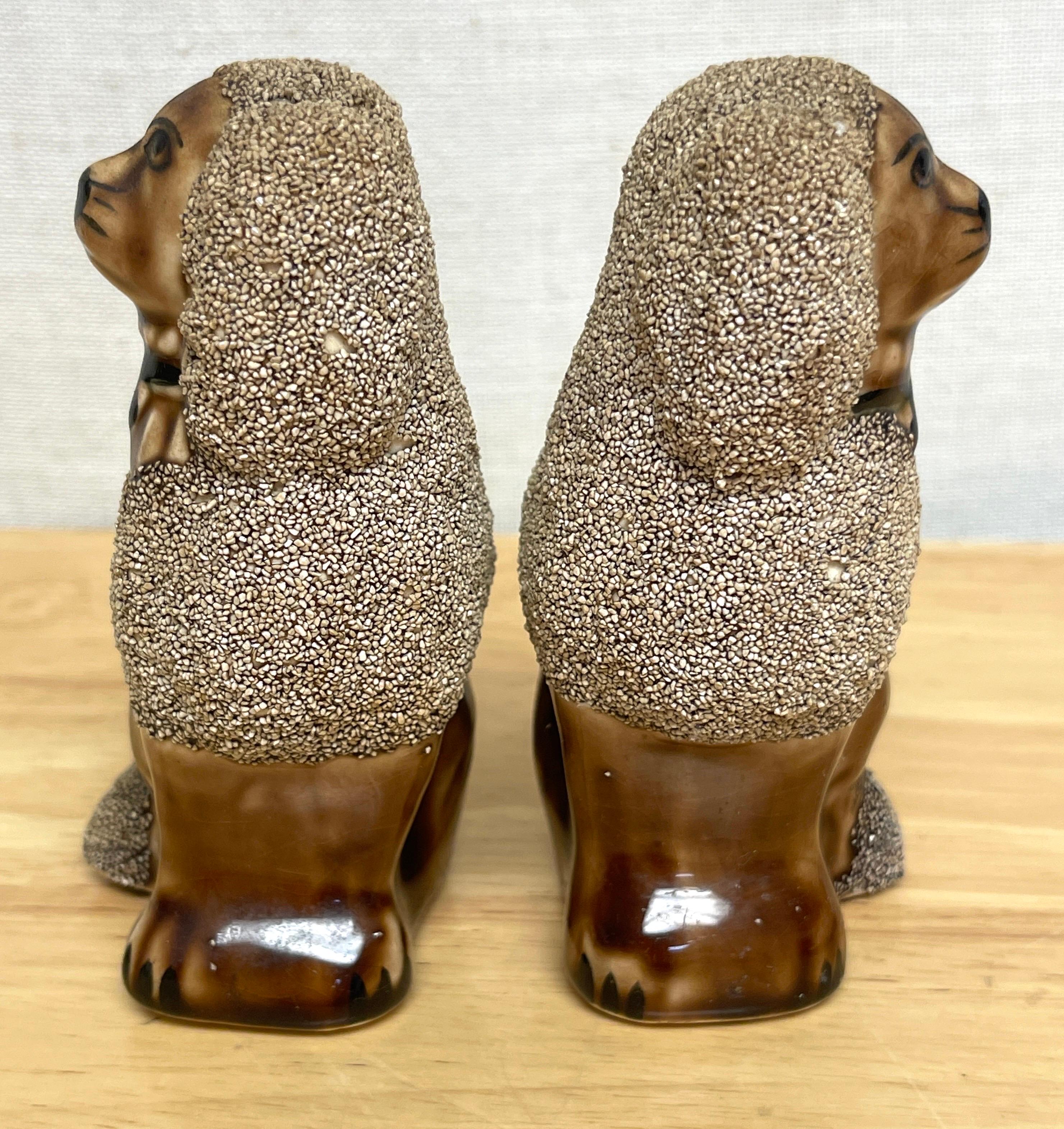 Pair of Diminutive Bennington Style Rockingham-Glazed Figures of Seated Poodles In Good Condition For Sale In West Palm Beach, FL