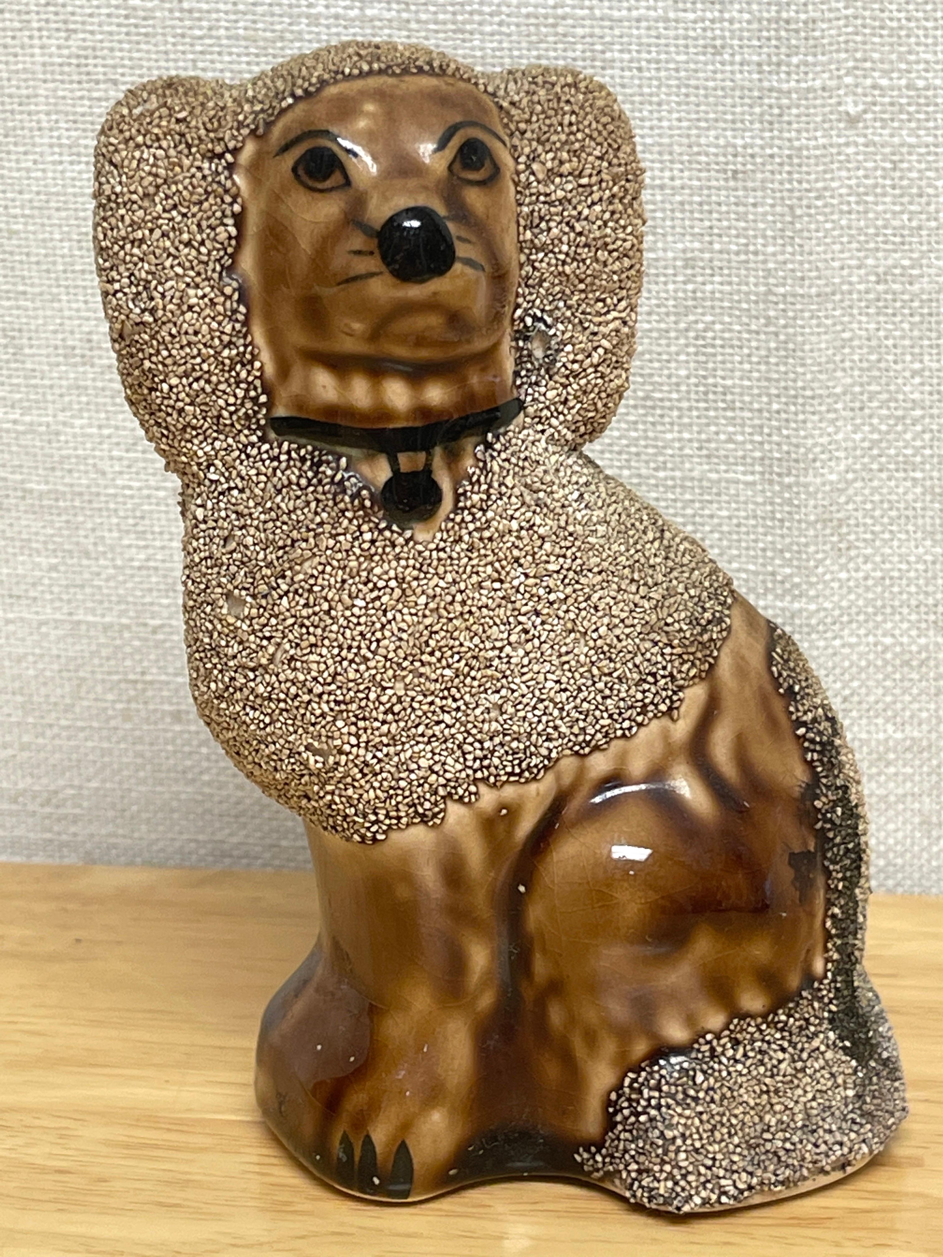 Pair of Diminutive Bennington Style Rockingham-Glazed Figures of Seated Poodles For Sale 1