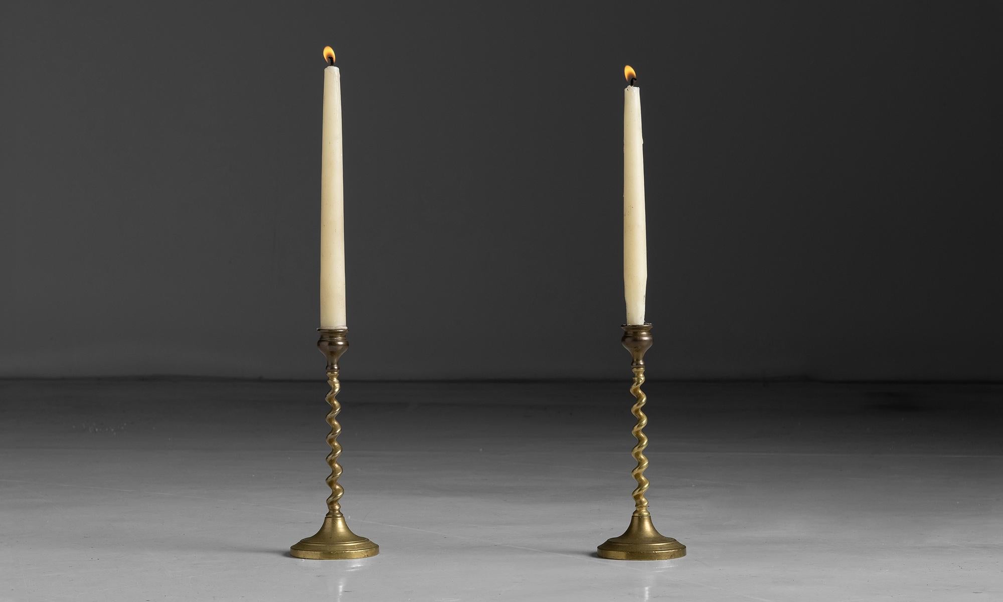 Pair of Diminutive  Brass Candlesticks, England circa 1920 In Good Condition In Culver City, CA