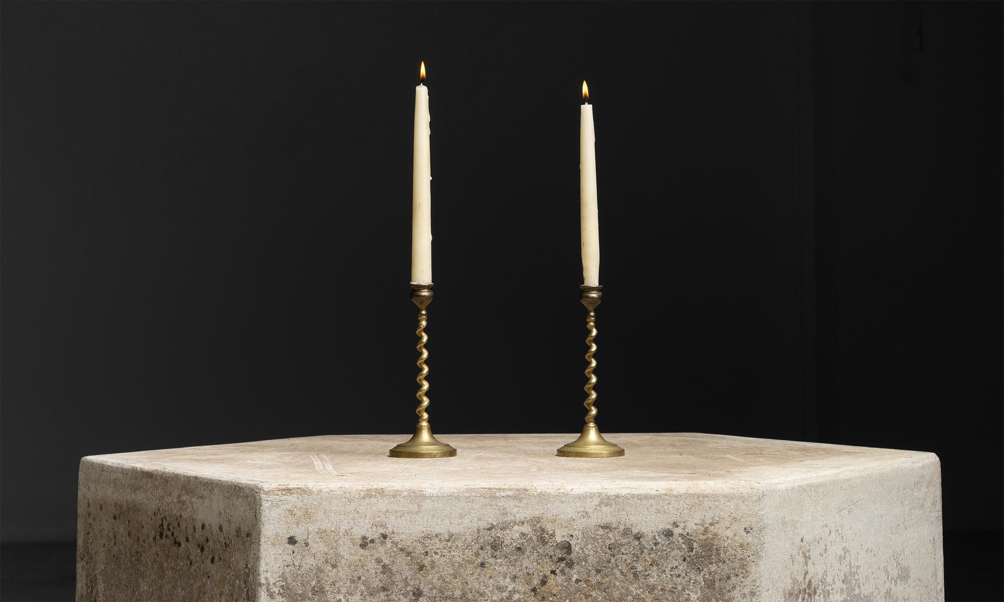 Pair of Diminutive  Brass Candlesticks, England circa 1920 2