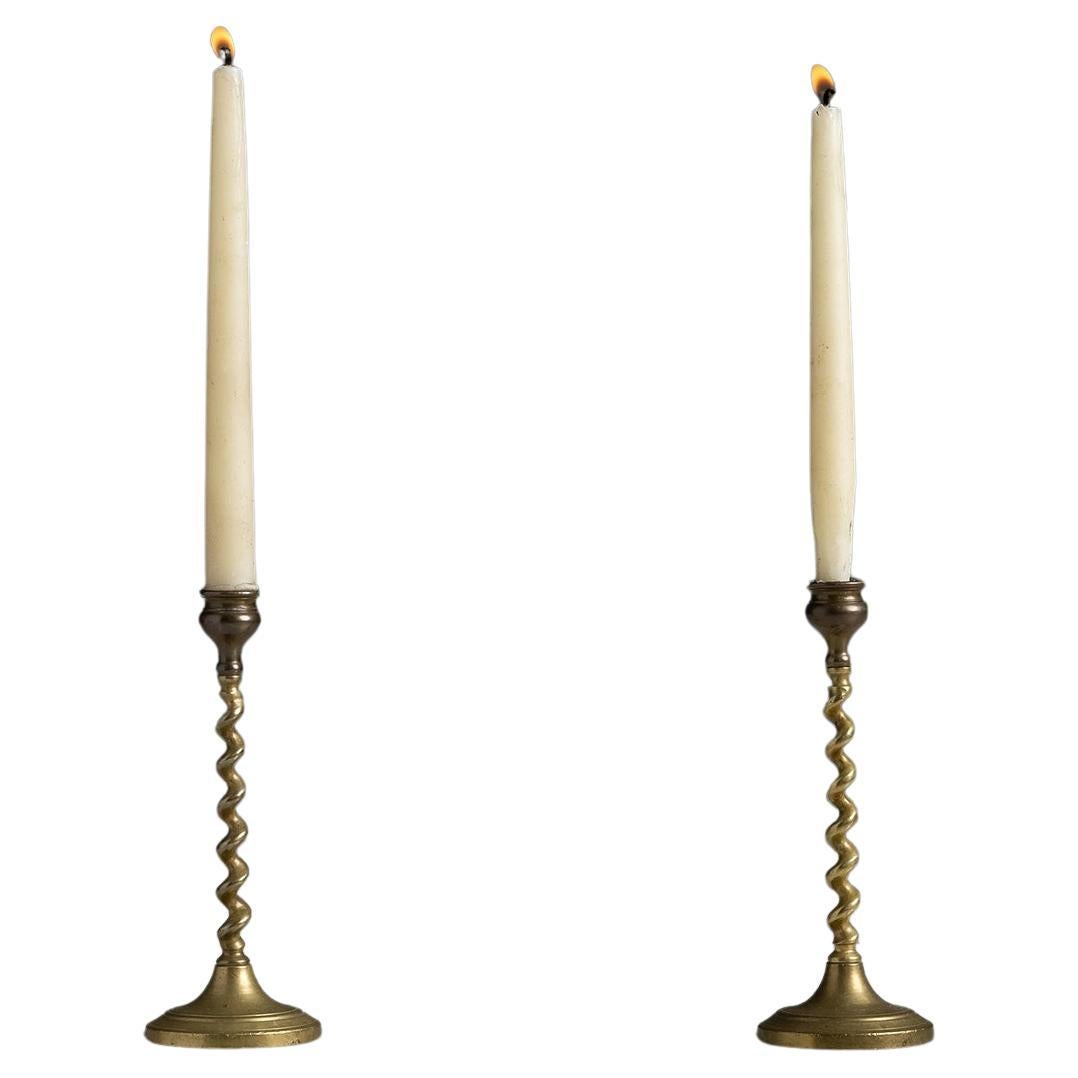 Pair of Diminutive  Brass Candlesticks, England circa 1920