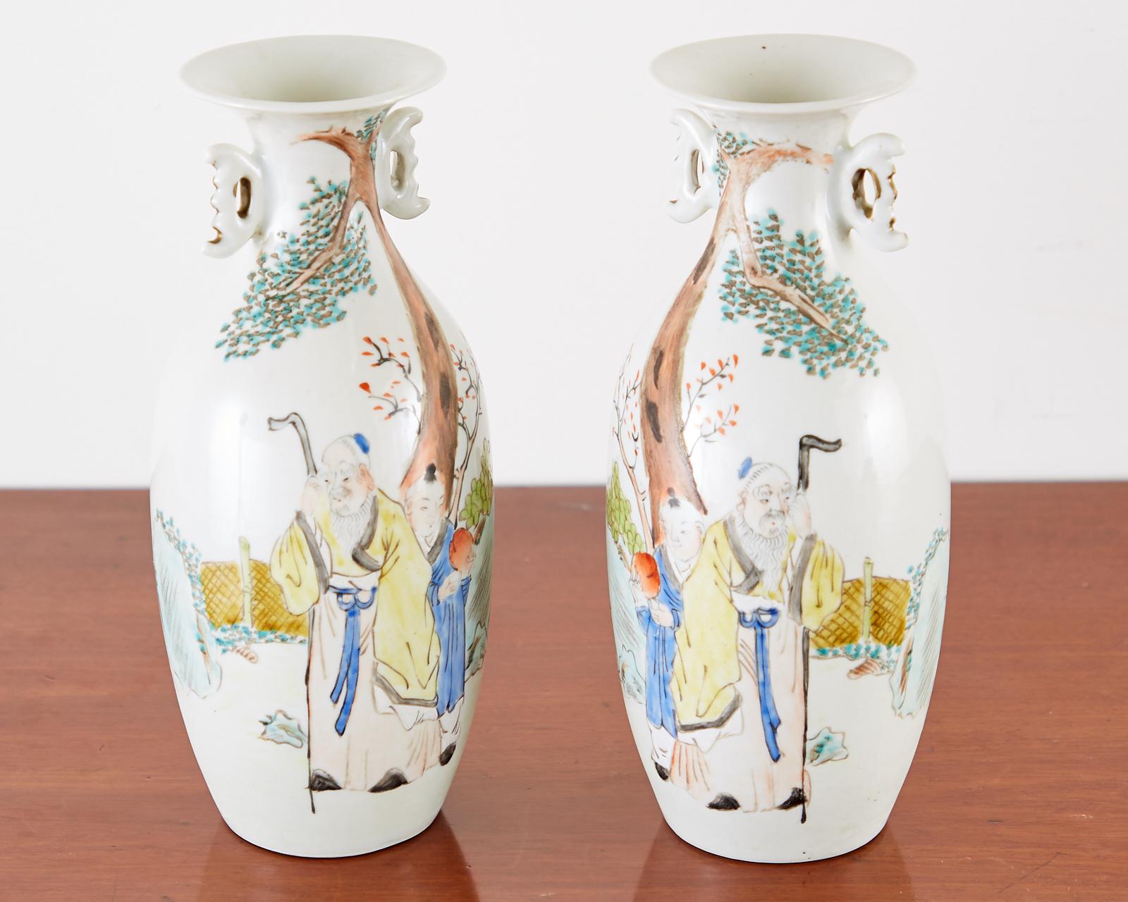 Qing Pair of Diminutive Chinese Porcelain Fencai Vases For Sale