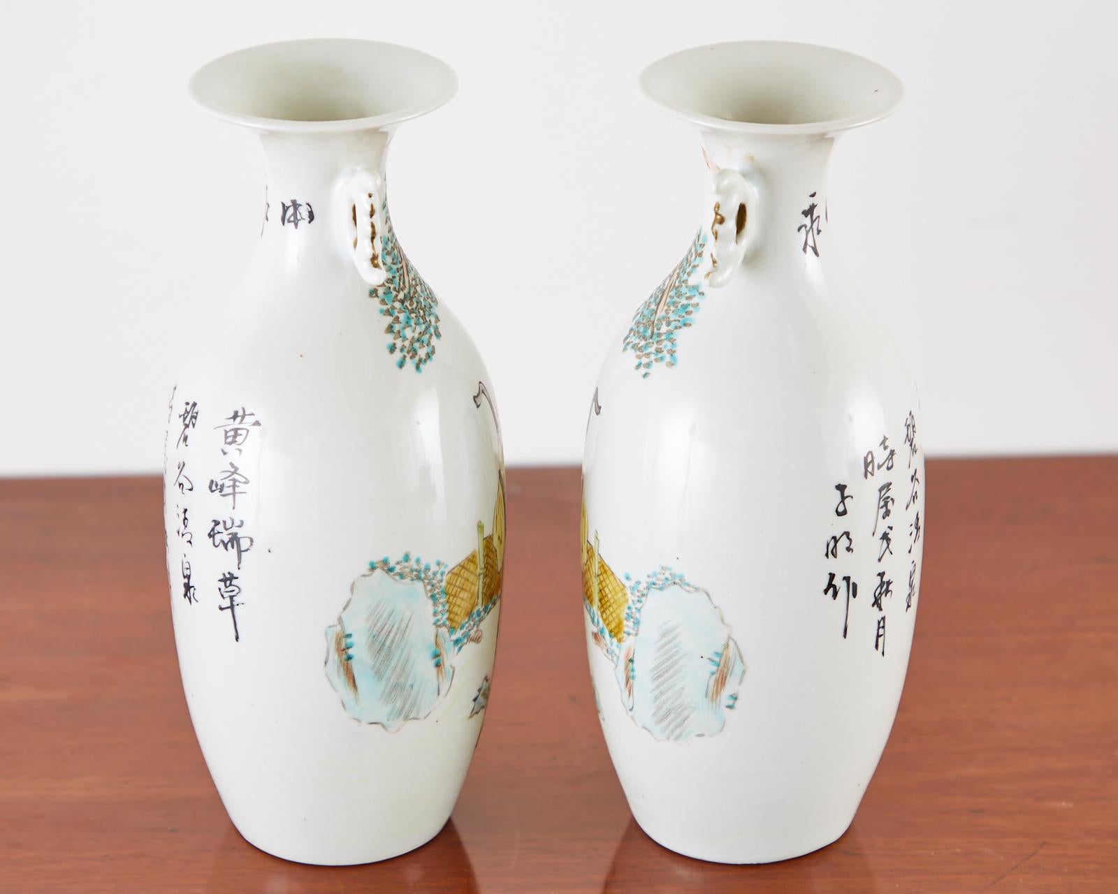Pair of Diminutive Chinese Porcelain Fencai Vases In Good Condition For Sale In Rio Vista, CA