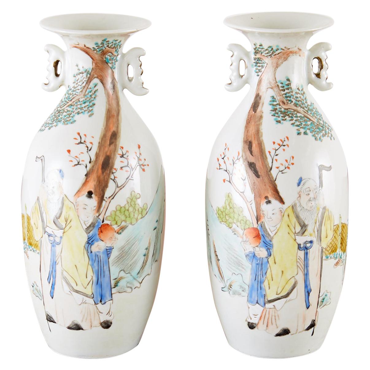 Pair of Diminutive Chinese Porcelain Fencai Vases For Sale